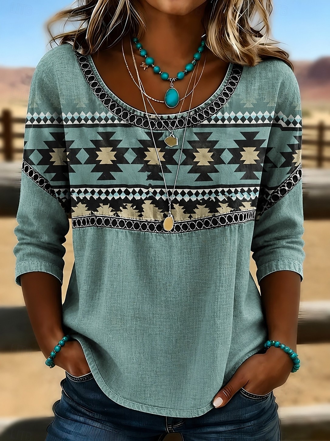 Dames Overhemd Oogje top Normaal shirt Lapwerk Knop Afdrukken Elegant Bohemen Vakantie Lange mouw Strakke ronde hals Normale tops Casual blauw Lichtgroen Rood Groen Zomer Lente Herfst Winter 2026 - $26.99 –P3
