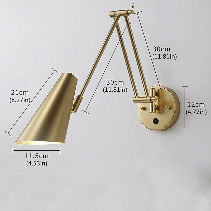 Lámpara de pared industrial vintage con brazo oscilante, interruptor regulable, ajustable, dorada, de brazo largo, para lectura, montada en la pared, color blanco y negro, estilo rústico, con cableado 2026 - $127.99 –P4
