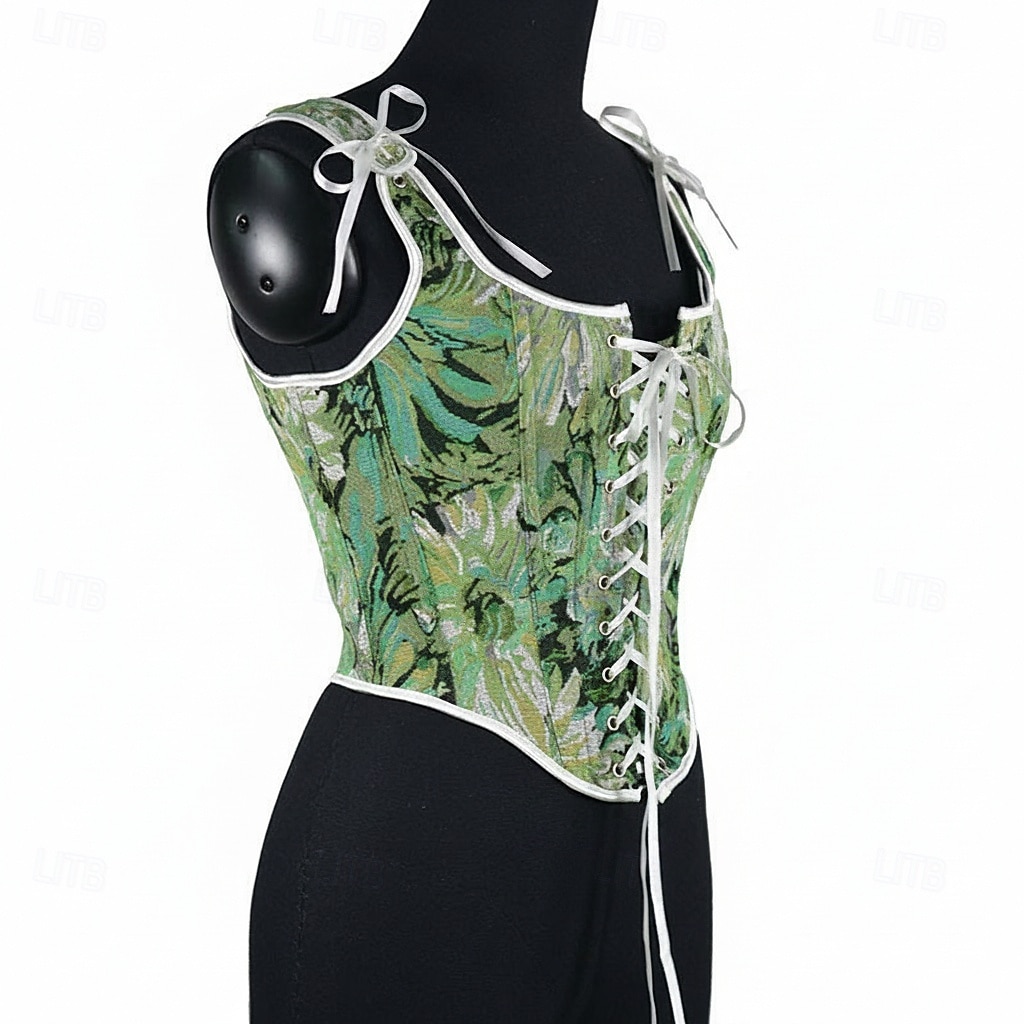 Medieval Renaissance Cottagecore Corset Overbust Corset Bodice Lace up Floral Fancy Dress Women's Fantasy Halloween Carnival Casual Daily Renaissance Fair LARP Adults' Corset Spring & Summer 2026 - $43.99 –P11