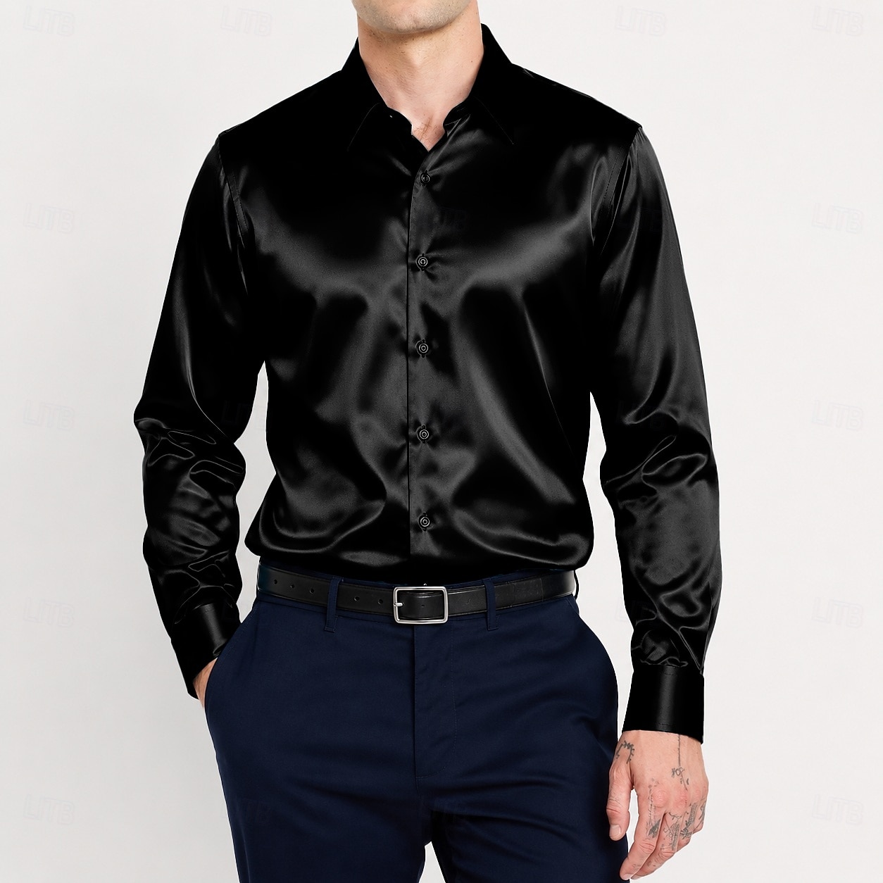 Men's Shirt Satin Shirt Dress Shirt Button Up Shirt Prom Shirt Gradient Wedding Formal Blue Silver Black Yellow Long Sleeve Turndown Spring All Seasons Clothing Apparel Plain 2026 - $24.99 –P7