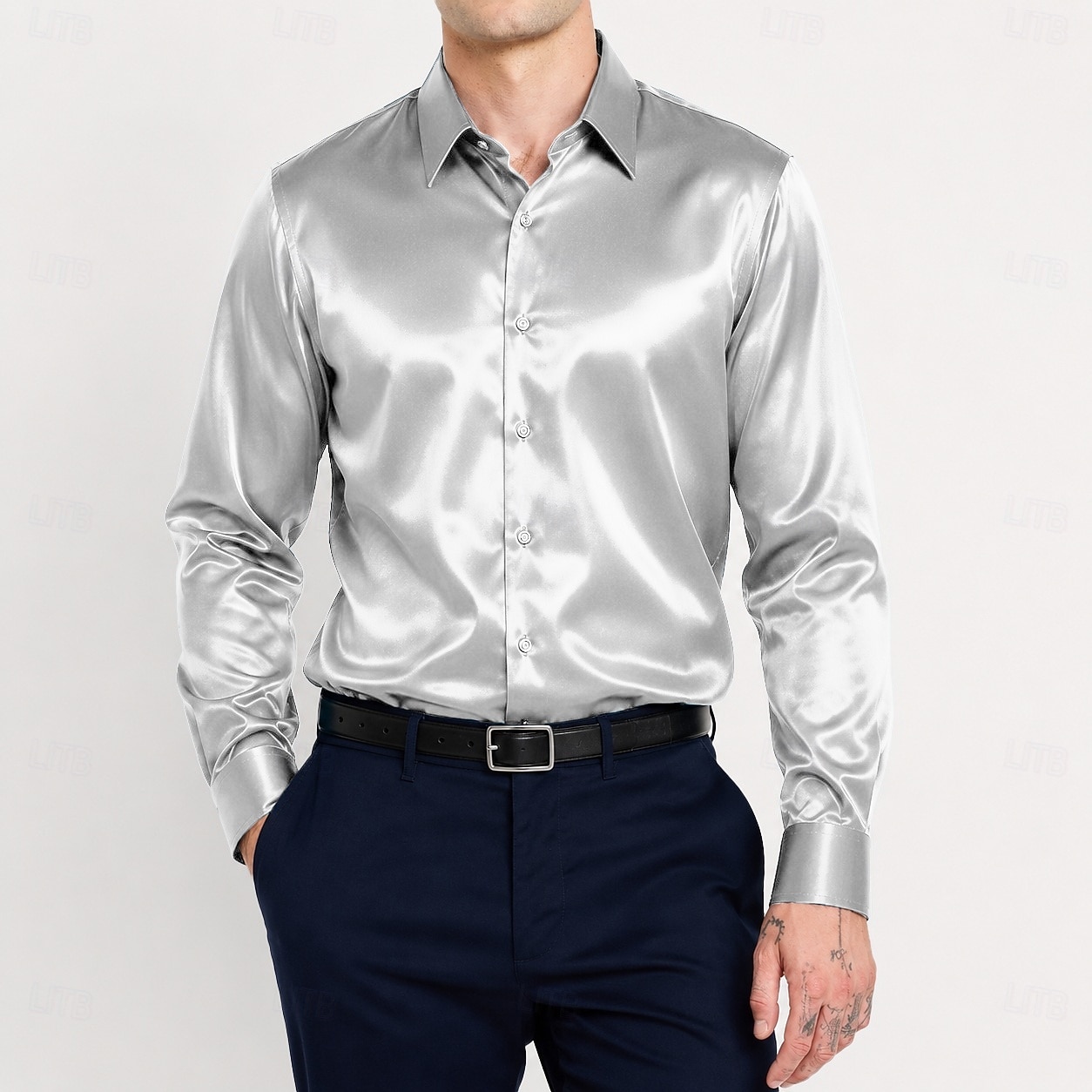 Men's Shirt Satin Shirt Dress Shirt Button Up Shirt Prom Shirt Gradient Wedding Formal Blue Silver Black Yellow Long Sleeve Turndown Spring All Seasons Clothing Apparel Plain 2026 - $24.99 –P2