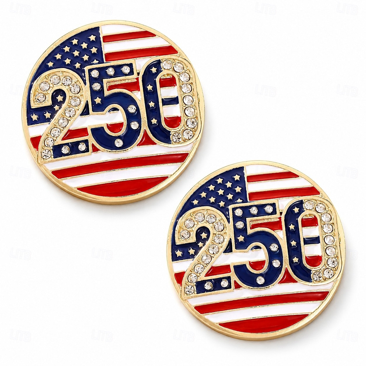 2 Pcs U.S. 250th Anniversary Brooch, American Flag Enamel Lapel Pins, Patriotic USA 1776-2026 Commemorative Rhinestone Badge, Independence Day Memorial Day Collectible Gift 2026 - $15.99 –P1
