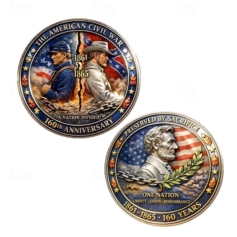 American Civil War 160th Anniversary Commemorative Coin – 1861–1865 Union & Confederate Soldiers Design, Lincoln Portrait, Patriotic Collectible Coin Gift 2026 - $19.99 –P1