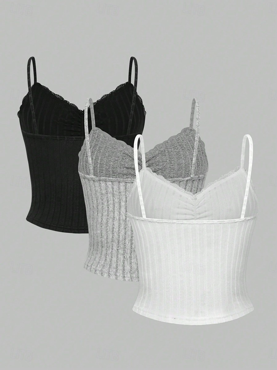 Per donna Canotta A coste Tinta unica Elegante Caldo Spiaggia Senza Maniche Canotta Top corti Casuale Abbigliamento da vacanza Nero+Bianco+Grigio Estate del 2026 a $35.99 –P2