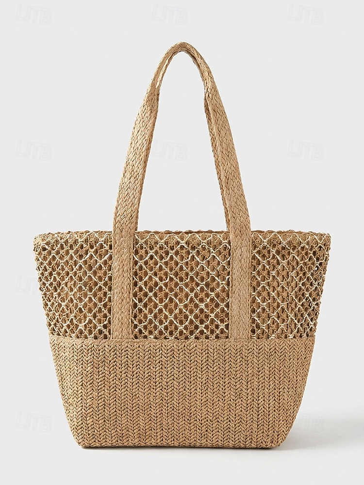 Borsa tote da donna in stile bohémien intrecciata, borsa a tracolla capiente color kaki beige da spiaggia con ciondolo a nappina, ideale per vacanze al mare, viaggi e abbigliamento casual quotidiano. del 2026 a $18.99 –P6