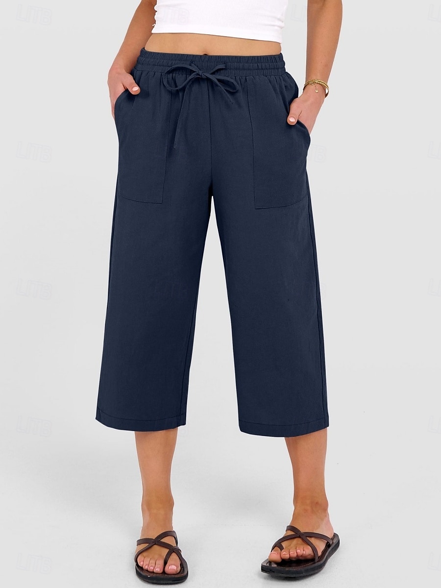 Femmes Coton Pantalon capri Pantalons à jambes droites Mode Streetwear Occasionnel Longueur mollet Taille haute Uni Avec Poches Ceinture Élastique Confortable Doux Élastique Extérieur Vacances Rue de 2026 ? $24.99 –P11
