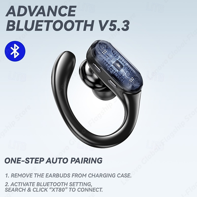 2026年 Lenovo ThinkPlus ワイヤレススポーツイヤホン、Bluetooth 5.3 ヘッドホン（イヤーフック付き）、LED デジタルバッテリー表示付き TWS イヤホン、内蔵マイク、ジム、ランニング、ワークアウト用の防汗仕様  コレクション – $42.99 –P9