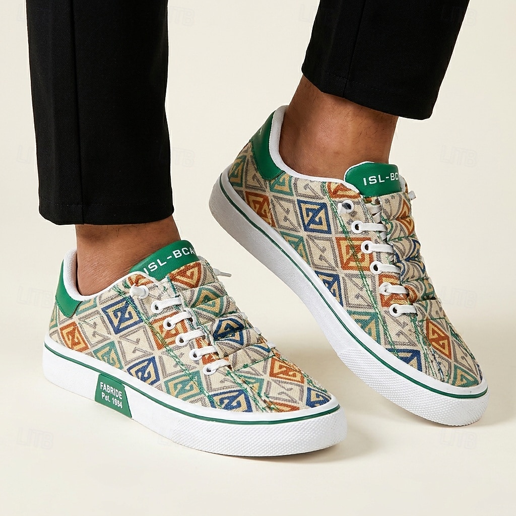 Bedruckte Herren-Sneaker aus Canvas mit Schnürung, lässige Retro-Sneaker mit niedrigem Schaft für Streetwear, Musikfestivals, Reisen und den Alltag 2026 - $26.99 –P3