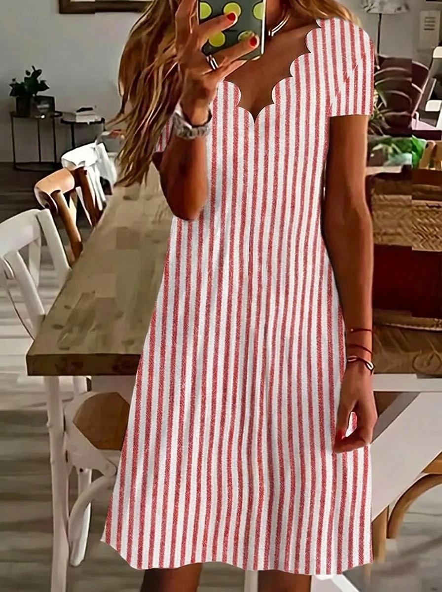 Per donna Abito al ginocchio Vestito Casual Abito a righe Abito a trapezio Elegante Moda Moderno Quotidiano Vacanza Vestibilità regolare A righe Manica Corta Scollo a V Blu Giallo Rosso Verde Estate del 2026 a $26.99 –P6