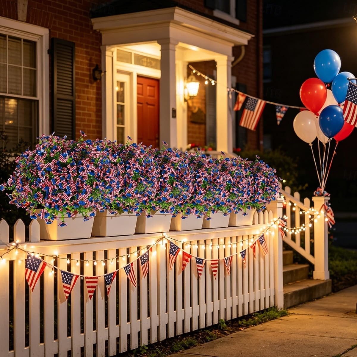 12 ramos de flores artificiais patrióticas com folhas de eucalipto, decoração vermelha, branca e azul para o 250º aniversário dos EUA, Dia da Memória e Dia dos Veteranos. de 2026 por $23.99 –P6
