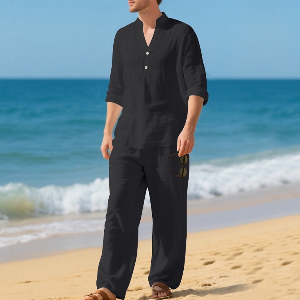 Per uomo Due pezzi Camicia popover Set Camicia E Pantaloni Impostare Semplice Casuale Quotidiano Vacanza Scollo a V Manica Lunga Estate Primavera Moda Casual Confortevole Abbigliamento del 2026 a $40.99 –P3
