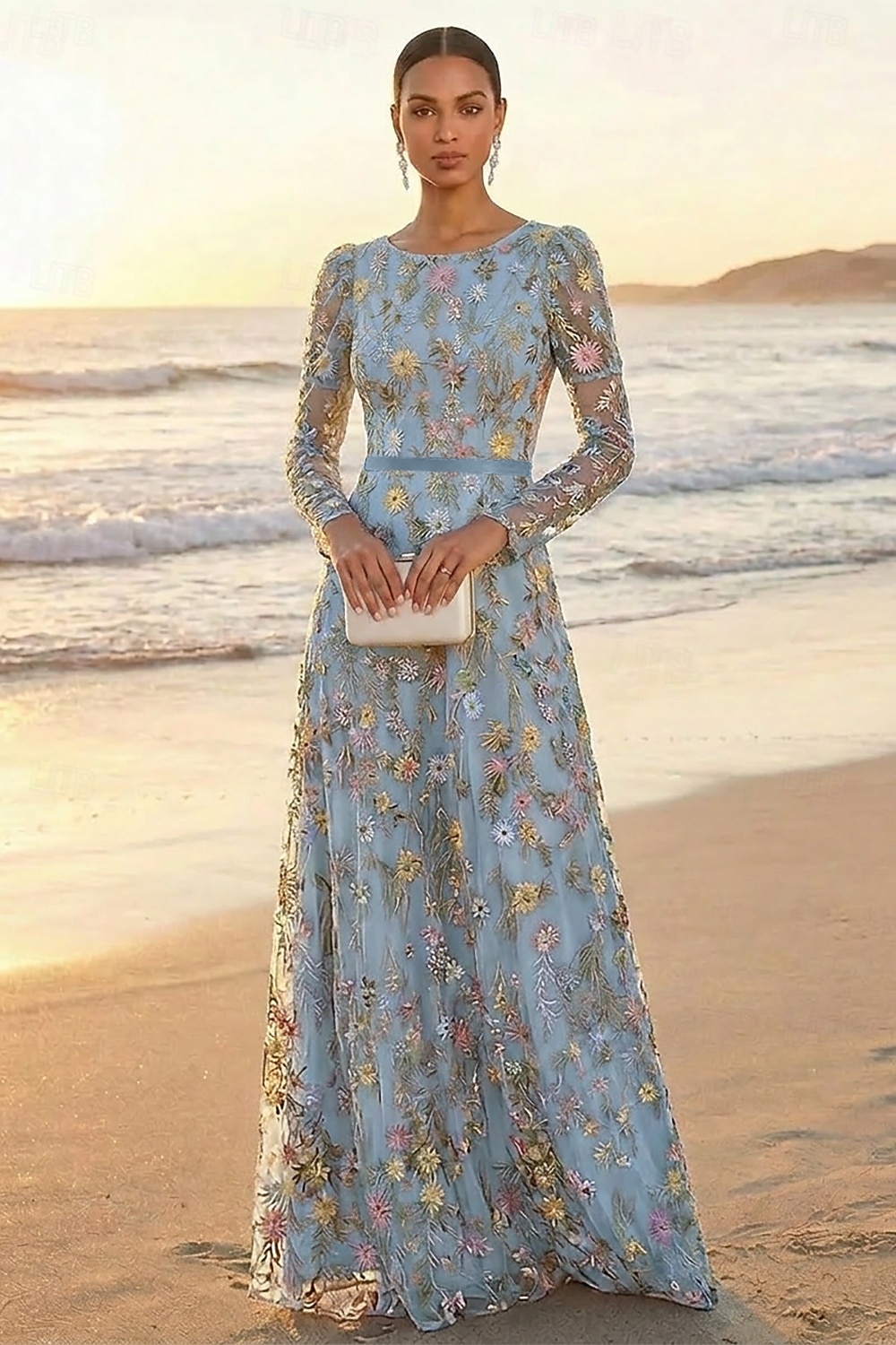 A-lijn Jurken Tot de grond Feestjurk Cocktail jurk Moeder van de bruid jurk Lange mouw Strakke ronde hals Elegant Vintage Luxueus Formeel Bruiloft gast Kentucky Derby Chiffon Tule met Borduurwerk 2026 - $182.99 –P7