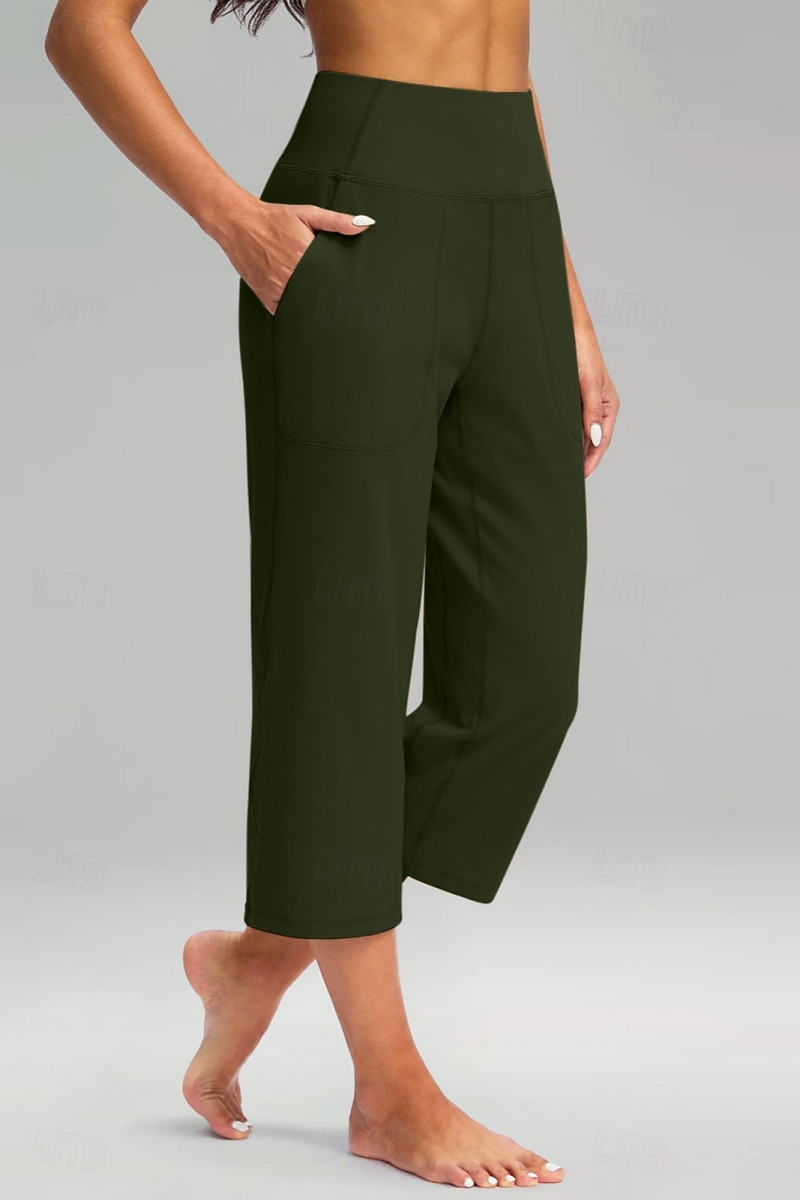 Women's Wide Leg Chinos Vacation Classic Style Basic Capris High Waist Plain Pocket Comfy Comfort Soft Stretchy Casual Gym Yoga Apricot Black White Army Green Spring Regular Fit 2026 - $8.49 –P18