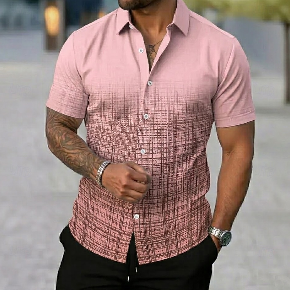 Per uomo Geometrico Griglia / Plaid Colore sfumato Camicia Camicia Estiva Camicia con Bottoni Manica Corta Casual Quotidiano All'aperto Vacanza Estate Primavera Collo ripiegato Stampa 3D camicie con del 2026 a $25.99 –P5
