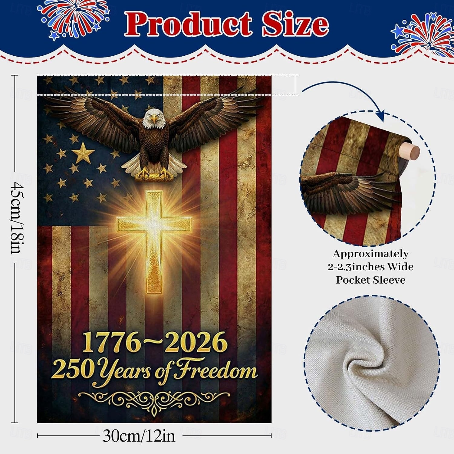 250. évfordulós amerikai kerti zászló, kétoldalas hazafias saskeresztes zászló 1776-2026, keresztény kültéri udvari dekoráció (30x45 cm) 2026 - $11.99 –P4