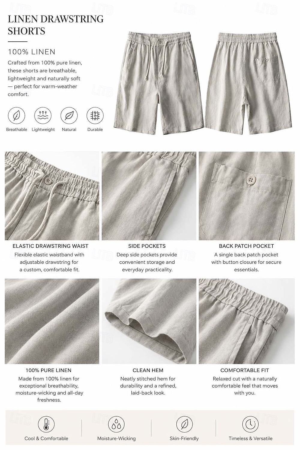 Herren-Shorts aus 100 % Leinen – knielange, lässige Sommershorts 2026 - $67.99 –P6