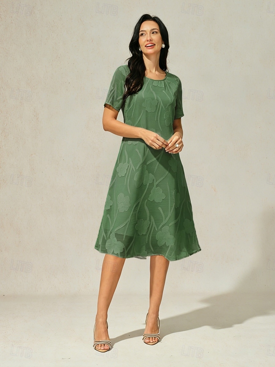 green mini shift dress Women's Dress Elegant Solid Color Short Sleeve Crew Neck Shale 2026 cutout_dress