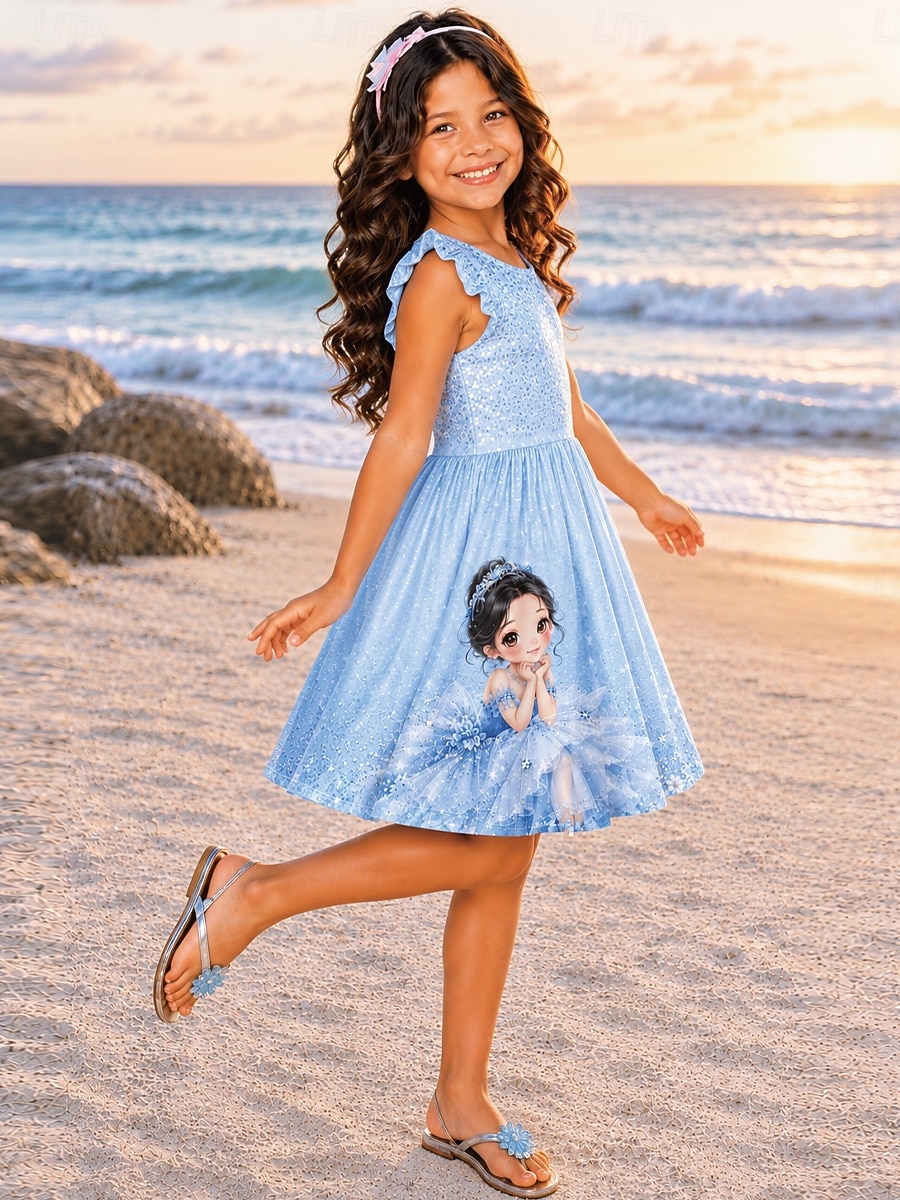 ragazze' 3D Grafico Cartoni animati Da principessa Abito Vestito con Volant Senza Maniche Stampa 3D Estate Primavera Quotidiano Vacanza Feste Carino Essenziale Casual Bambini 4-12 Anni Vestito Casual del 2026 a $8.49 –P2