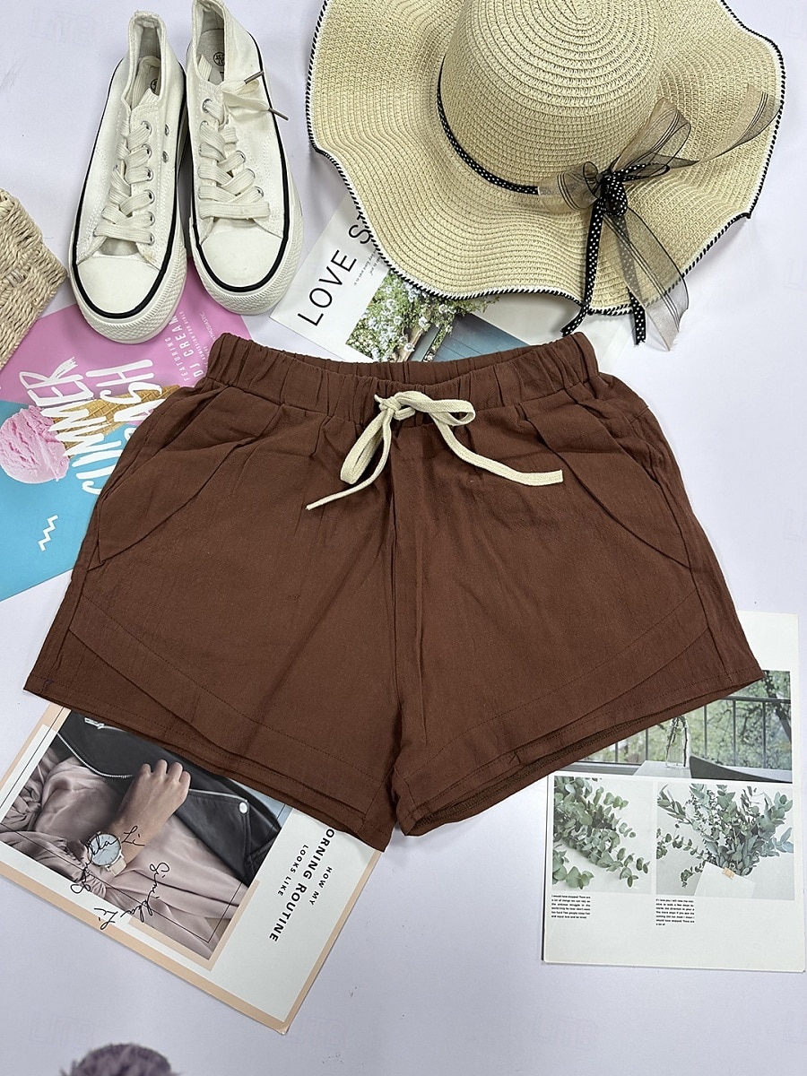 Women's Cotton Shorts Fashion Streetwear Casual Short High Waist Plain Pocket Elastic Waistband Comfy Comfort Soft Stretchy Outdoor Vacation Street Dark-Gray Apricot Khaki Black Summer Spring Loose 2026 - $18.99 –P11