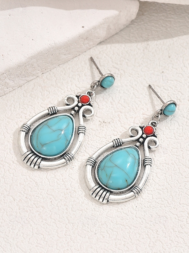 Türkisfarbene Boho-Ohrringe für Damen – Vintage-Ohrhänger aus einer Legierung in Tropfenform mit ethnischen Gravuren, perfekt für den Sommerurlaub am Strand und den Alltag. &Schmuckgeschenk im 2026 - $7.99 –P7