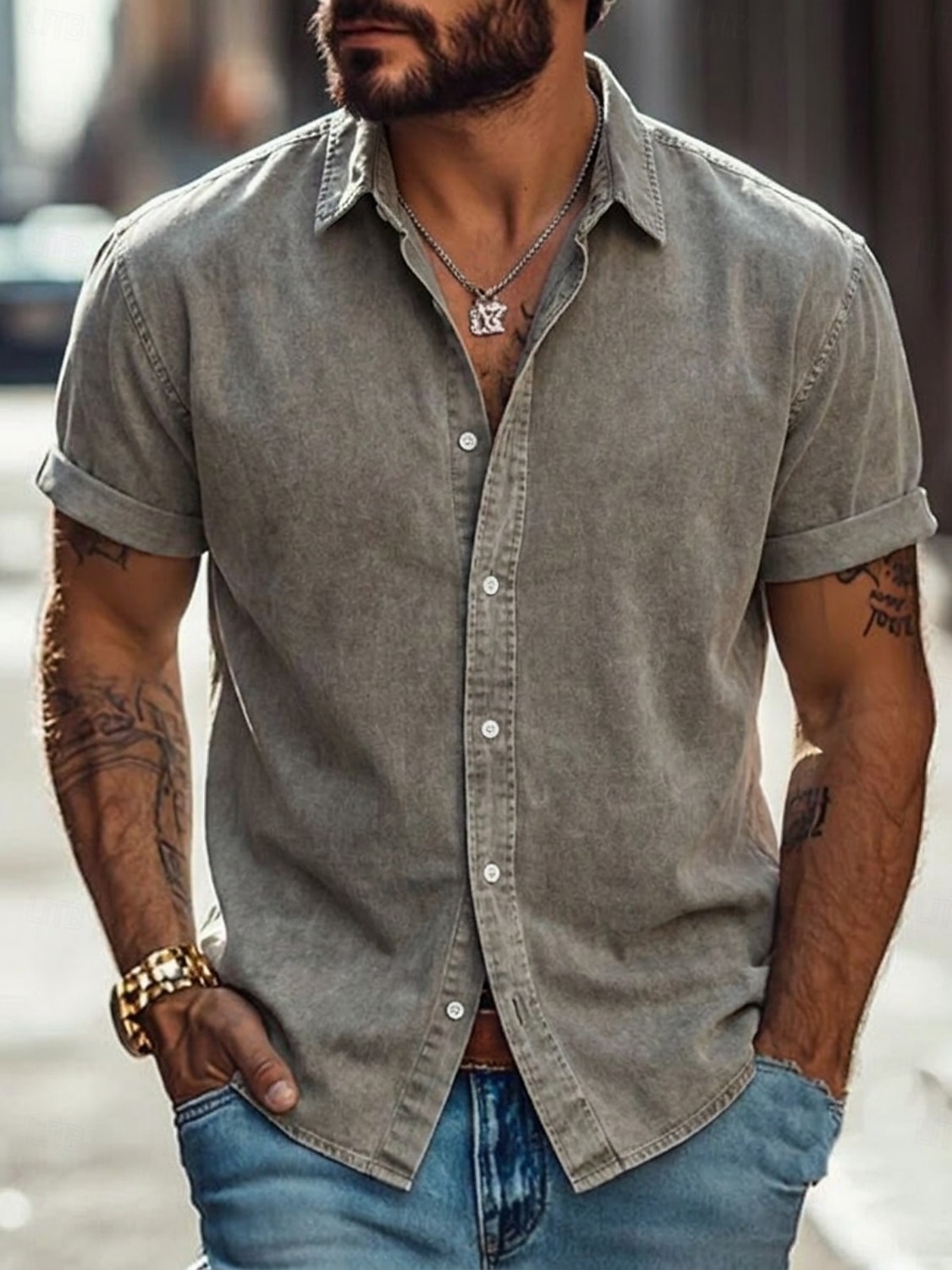 Men Shirt Casual Shirt Button Up Shirt 100% Cotton Acid Wash Shirt Acid Wash Shirt Blue Black Pink Navy Blue Purple Short Sleeve Plain Shirt Collar Casual Daily Clothing Apparel Elegant Fashion Casual 2026 - $31.99 –P9