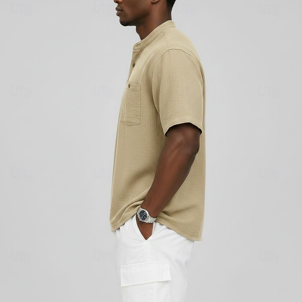 Men's Tee Linen T-Shirt Short Sleeve Solid Color Plain Vacation Pocket Buttons Henley Casual Daily Outdoor Summer Spring &  Fall Light Blue Navy Blue Khaki Henley T-Shirt 2026 - $23.99 –P4
