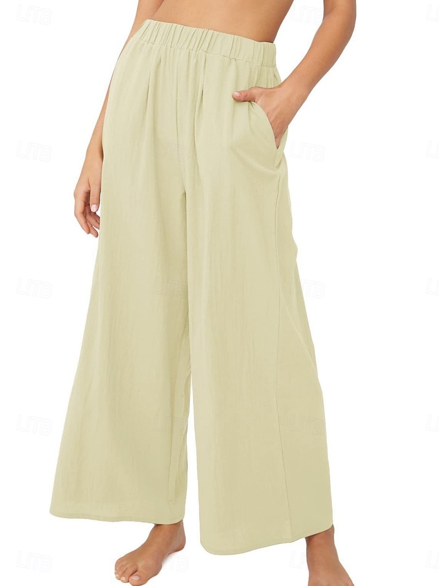 Mujer Algodón Perneras anchas Moda Ropa de calle Casual Longitud total Alta cintura Plano Bolsillo Cintura elástica Confortable Comodidad Suave Elástico Exterior Vacaciones Calle Azul Piscina 2026 - $22.99 –P13
