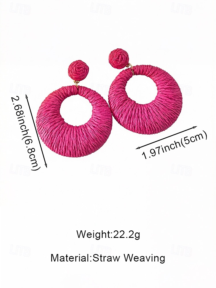 Women's Large Circular Woven Raffia Earrings, Lightweight Handmade Bohemian Summer Jewelry, Colorful and Neutral Options for Casual and Vacation Looks 2026 - $9.99 –P8