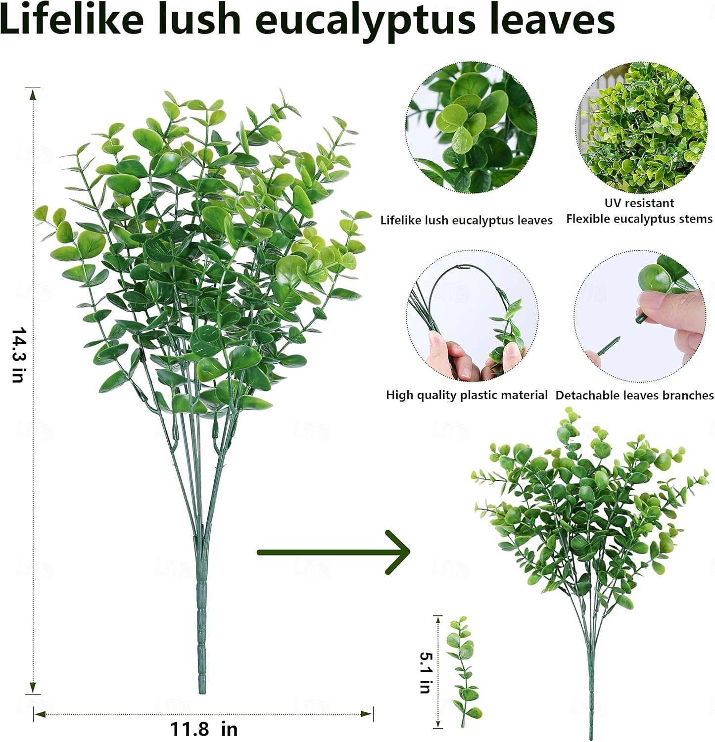 12 ramos de plantas artificiais para decoração de primavera e verão, eucalipto falso de plástico resistente aos raios UV, com aparência realista, ideal para vasos em varandas, terraços, jardins e de 2026 por $21.99 –P3