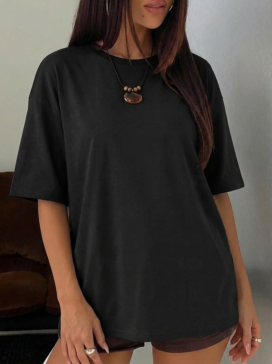 Women's T Shirt Tee Top Solid Color Stylish Classic Casual Half Sleeve Crew Neck Regular Tops Daily Sports Going out Black White Pink Light Brown Coffee Summer Spring 2026 - $19.99 –P7