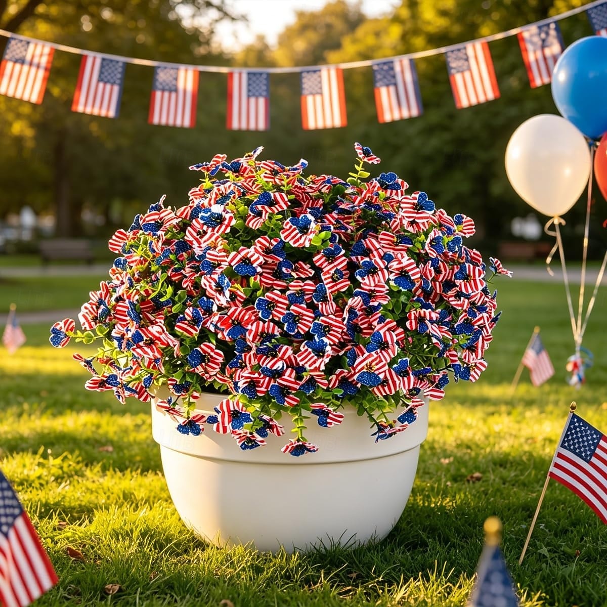12 ramos de flores artificiais patrióticas com folhas de eucalipto, decoração vermelha, branca e azul para o 250º aniversário dos EUA, Dia da Memória e Dia dos Veteranos. de 2026 por $23.99 –P8
