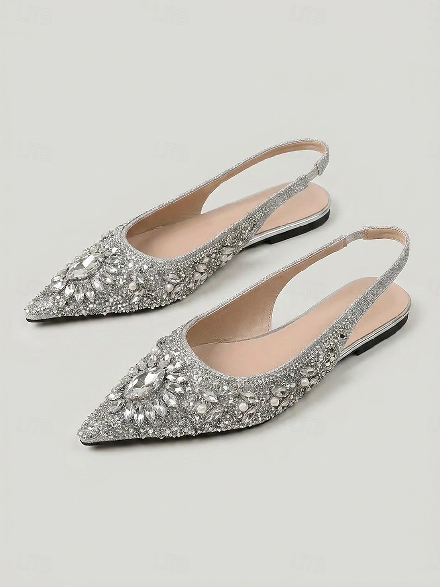 Glitzernde Strass-Slingback-Ballerinas für Damen – luxuriöse, mit Kristallen besetzte Brautschuhe mit spitzer Zehenpartie für Abendveranstaltungen und Galadinner &Abend im Resort 2026 - $46.99 –P3