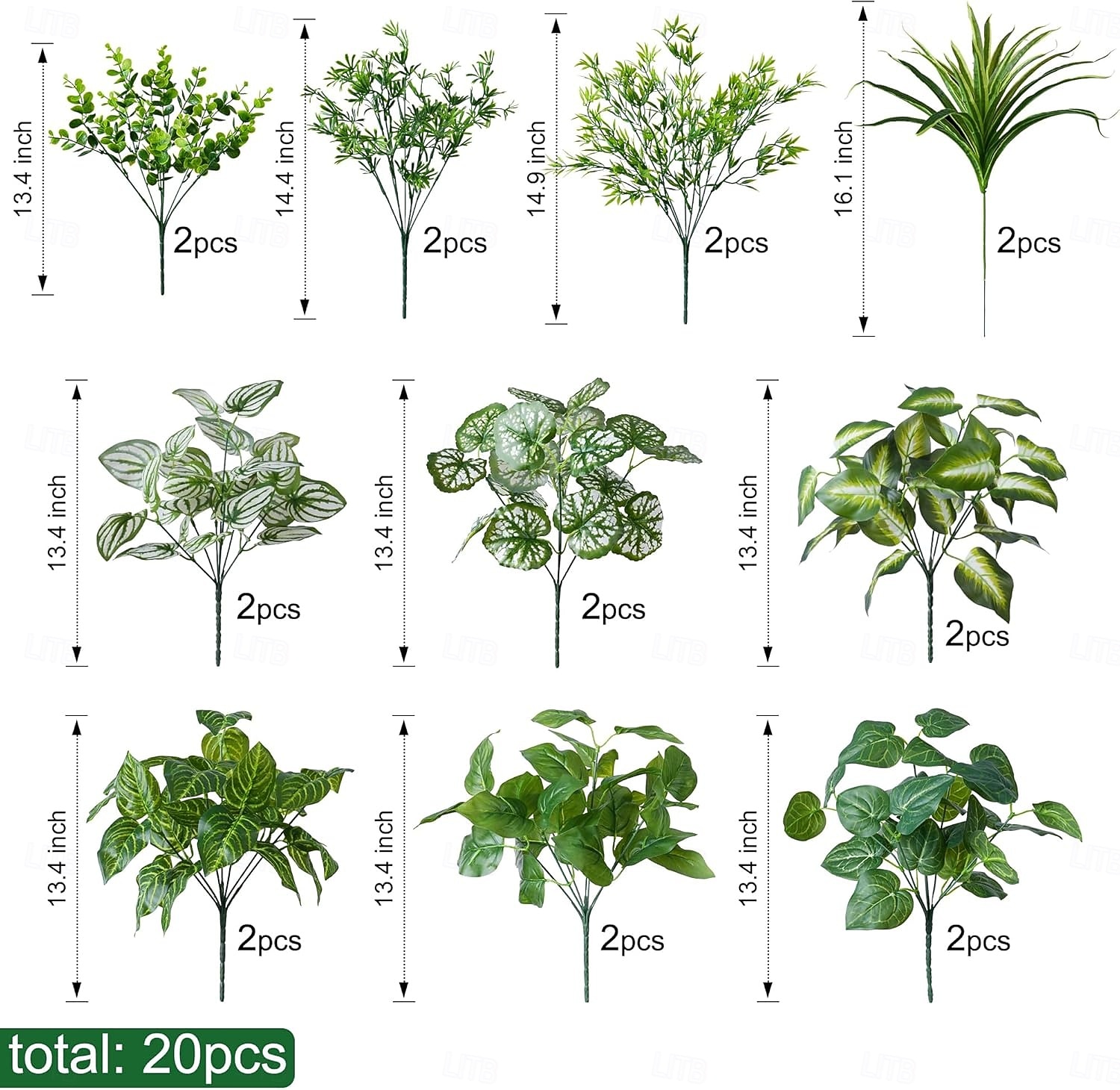 20pcs Artificial Bunches Greenery Plants Fake Plastic Leaves with Stems UV Resistant Outside Faux Plants Bushes for Outdoor Patio Garden Front Porch Yard Decor 2026 - $31.99 –P2