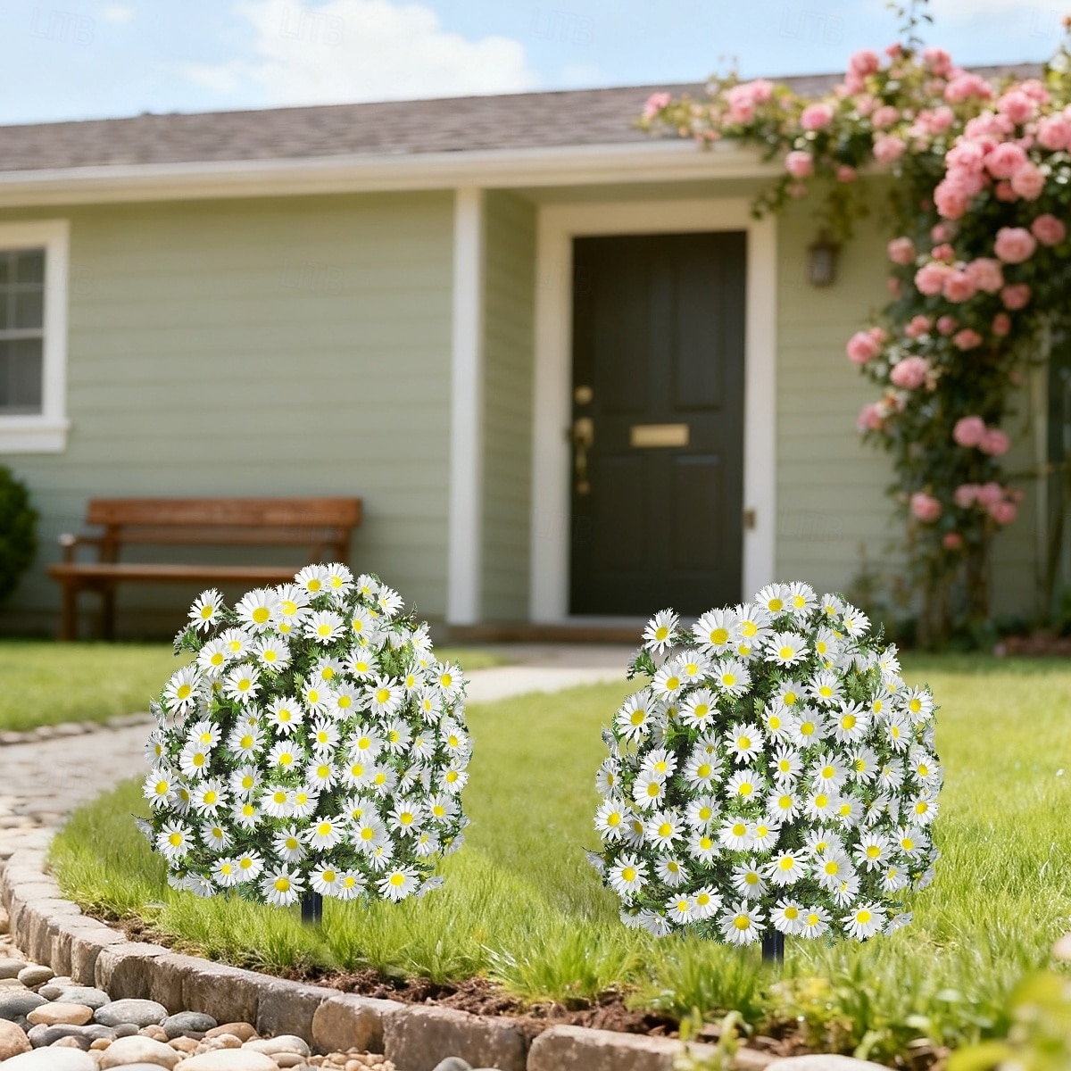 Estaca de crisântemo artificial branco de 56 cm (22 polegadas), topiaria de margarida artificial para casa, jardim e quintal. &decoração de jardim, casamento &Flores artificiais duráveis para festas, de 2026 por $39.99 –P8
