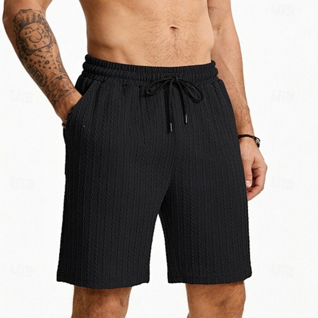 Men's Shorts Summer Shorts Beach Shorts Casual Shorts Jacquard Pocket Elastic Waist Plain Comfort Breathable Knee Length Outdoor Beach Vacation Vacation Fashion Khaki Black Micro-elastic 2026 - $21.99 –P12