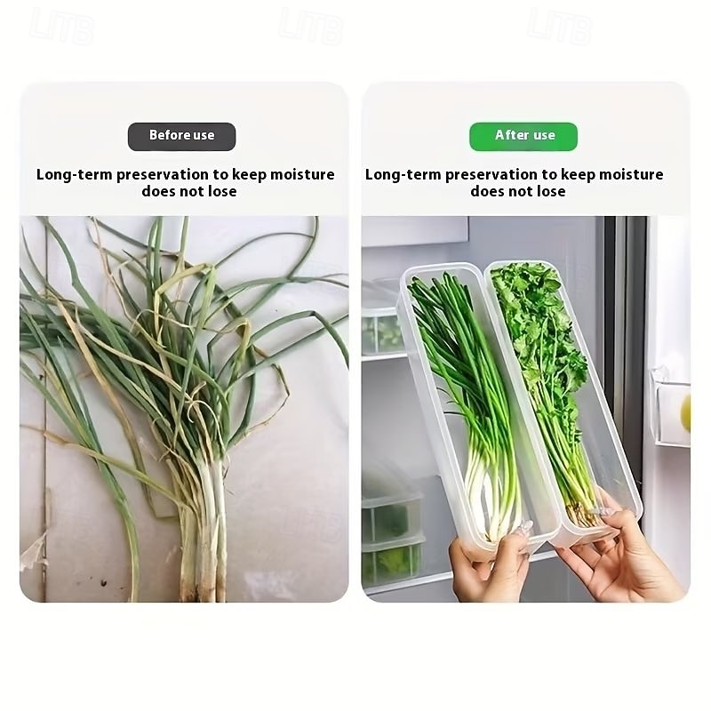 1/2/4 Pcs Durable Plastic Food Storage Box, Long Shaped Airtight Refrigerator Organizer, Sealed Fresh-Keeping Container, Practical Kitchen Supplies For Coriander, Green Onions, Mint Fresh Vegetables 2026 - $7.49 –P8