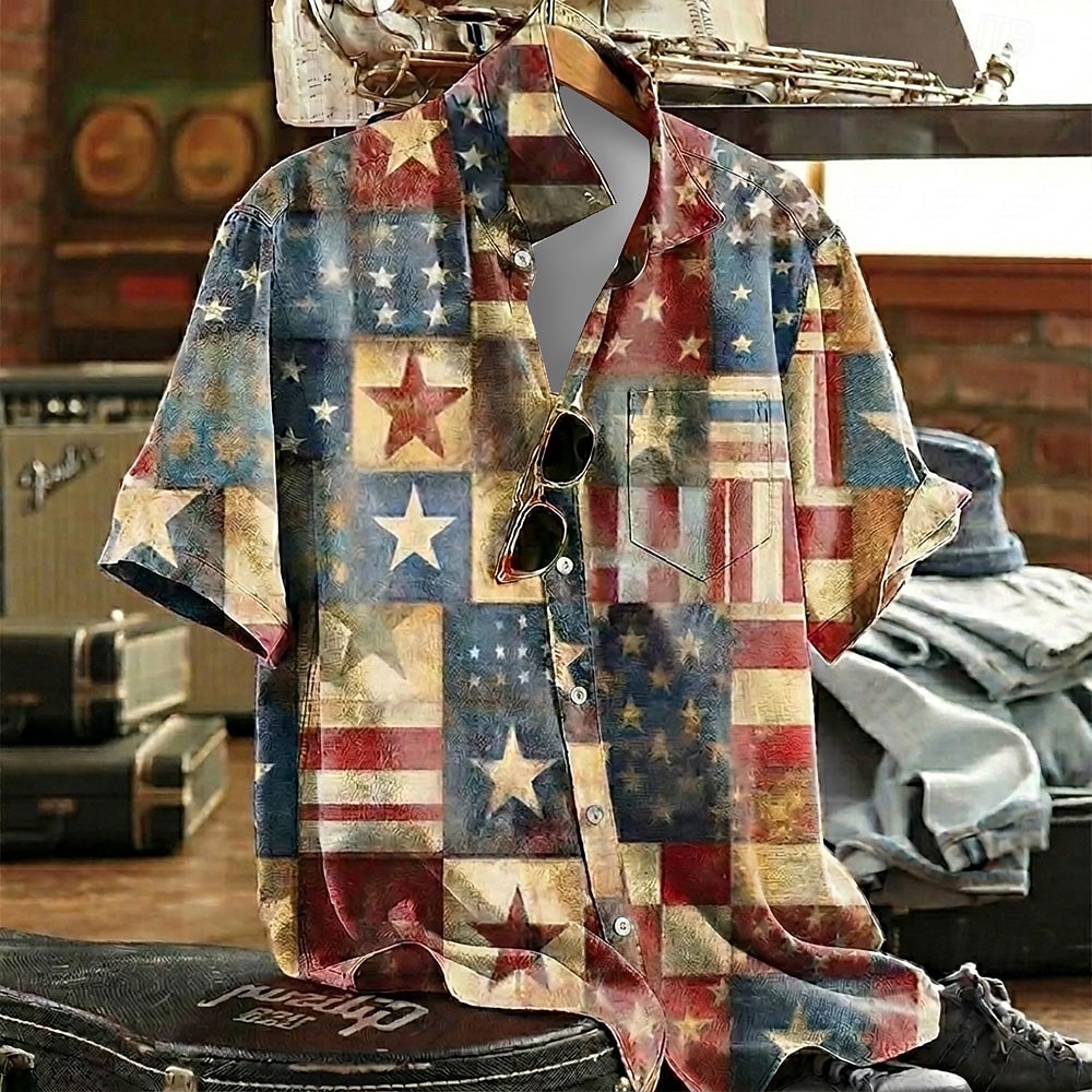 Bărbați Bloc Culoare 4 iulie - 250 de ani de existență a Statelor Unite Steagul american Cămașă Cămașă de vară Manșon scurt Patriotic Zilnic În aer liber Concediu Vară Primăvară Răsfrânt Imprimare 3D 2026 - $10.99 –P1