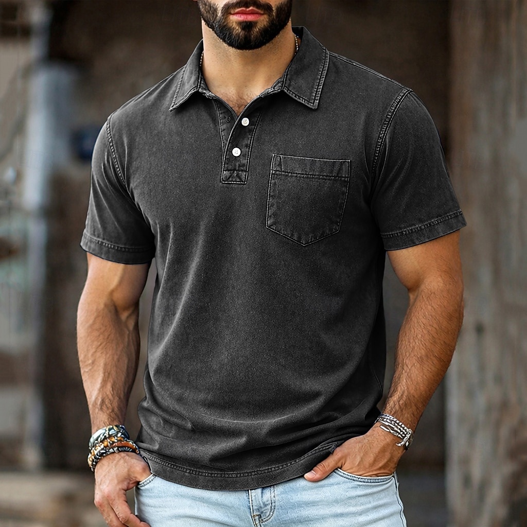 SoftFade™ Men's Polo Shirts 100% Cotton Acid Wash Shirt Casual Holiday Lapel Short Sleeve Fashion Basic Plain Vintage Plain Summer Spring Regular Fit Dark Brown Black Light Green Pink Navy Blue 2026 - $35.99 –P13