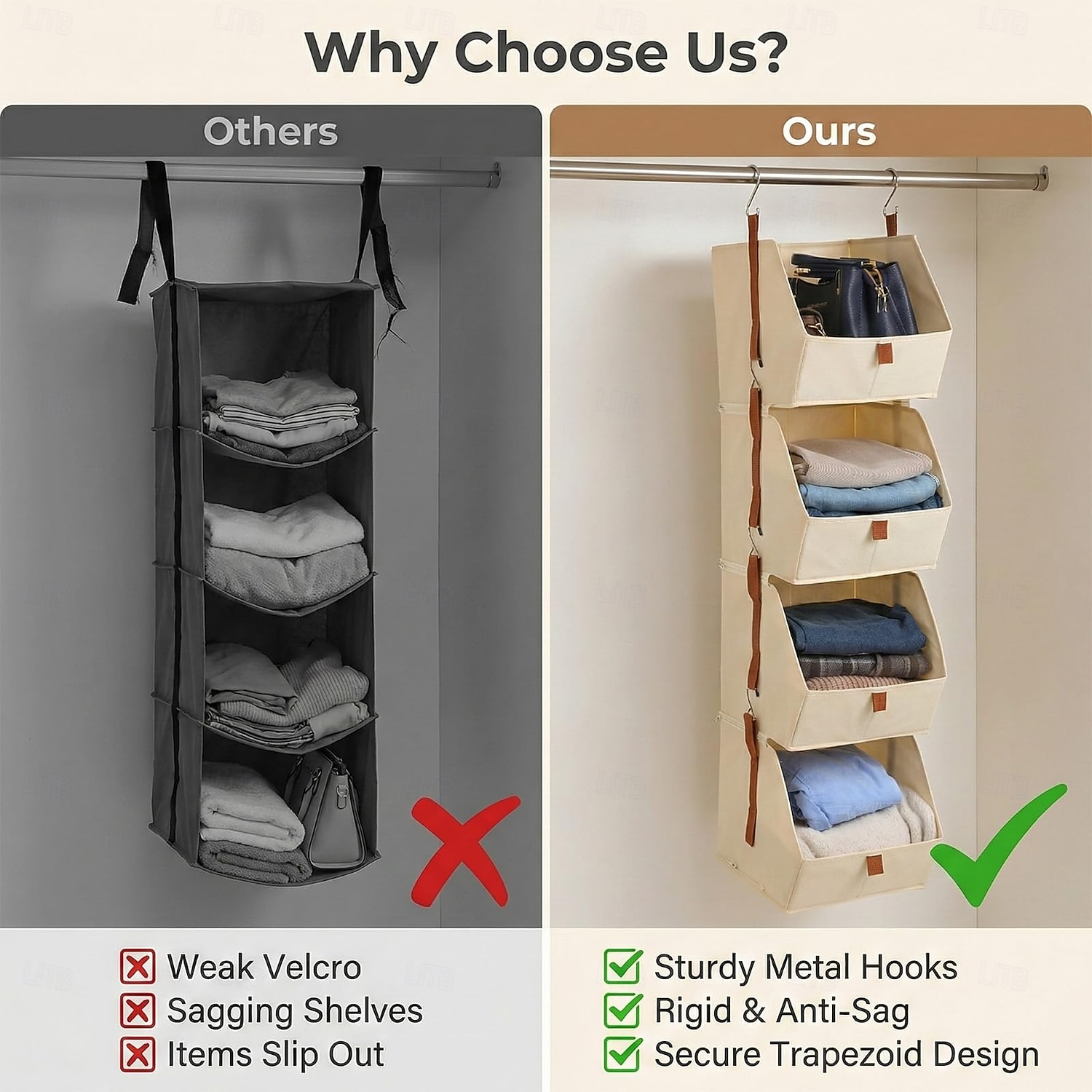 Organizzatore per armadio sospeso - 4 ripiani pieghevoli con ganci e cerniera, organizer per vestiti in tessuto, cestino salvaspazio per camper, camera da letto, lavanderia. Visita il negozio dimj. del 2026 a $32.99 –P5