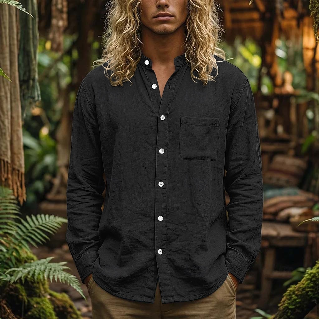 Per uomo Camicia Camicia di lino Camicia Estiva Camicia da Spiaggia Camicia con Bottoni Semplice Casuale Vacanza Blu Nero Bianco Arancione Manica Lunga Collo alla coreana Estate Primavera del 2026 a $25.99 –P6