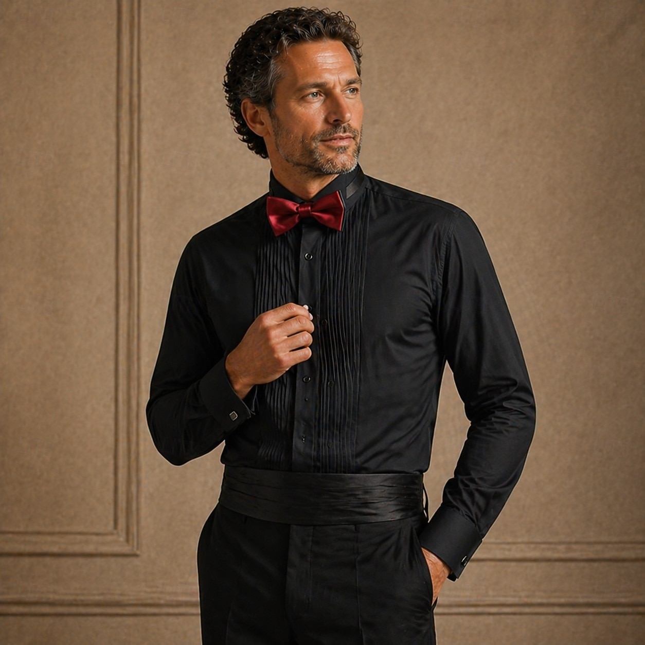 camicia elegante da uomo in misto cotone, camicia da ballo nera e bianca del 2026 a $37.99 –P3