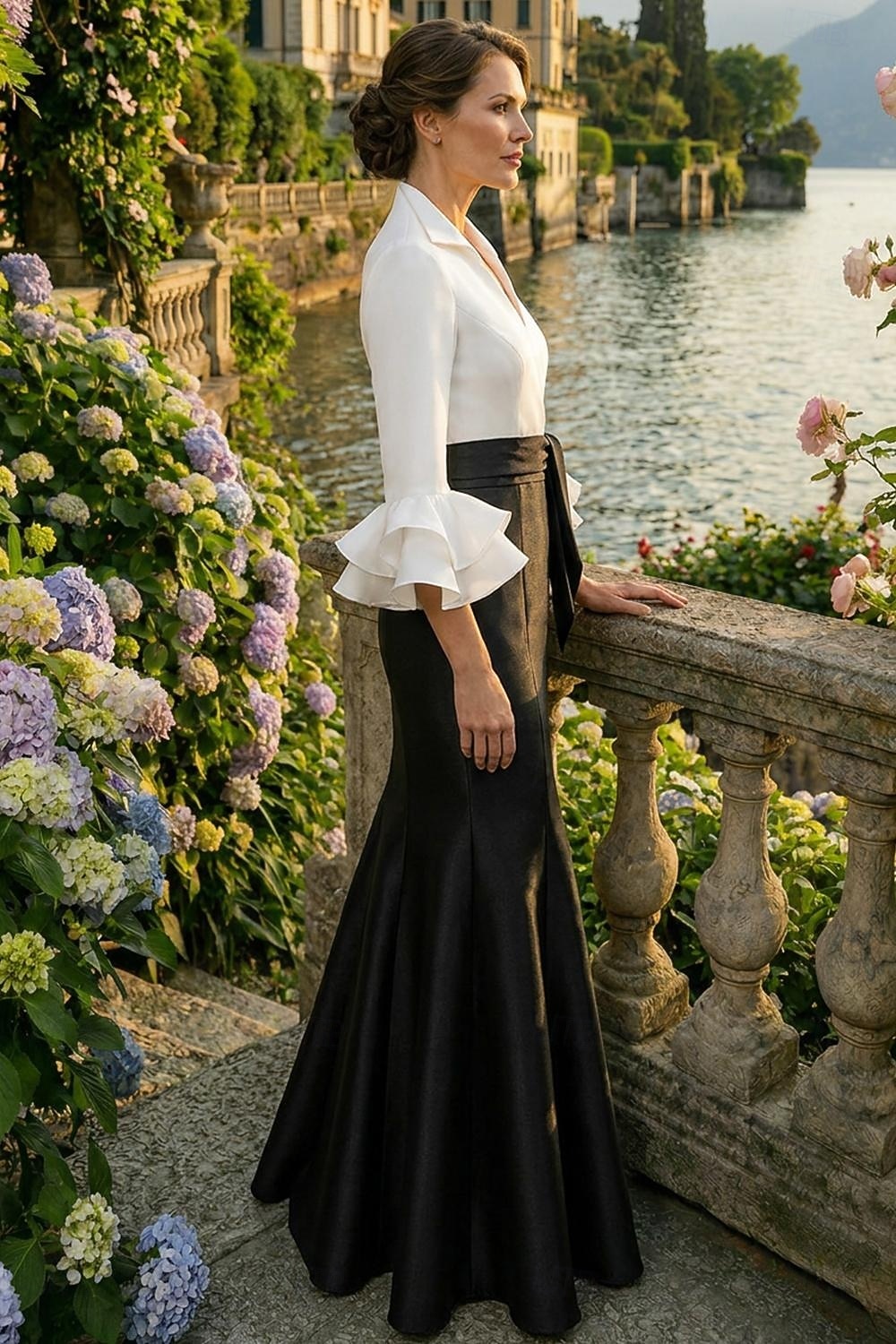 Trumpetti merenneito Kokopitkä Tanssiaismekot Iltapuku Ball Gown Muodollinen mekko Tyylikäs Juhlatyyli Silkkinen Puolihiha Paitapuserokaula-aukko Puutarhajuhlat Häät Joustava satiini kanssa Röyhelöity 2026 - $172.99 –P3