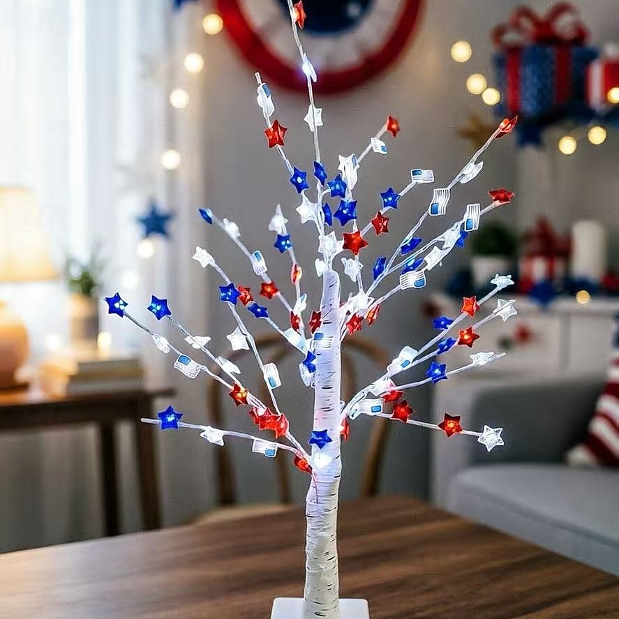 Árbol de Navidad con luces LED de la bandera estadounidense para el 250 aniversario del 4 de julio, con los colores rojo, blanco y azul. Lámpara decorativa LED para interiores. &al aire libre, sala de 2026 - $30.99 –P3