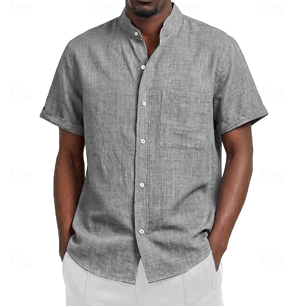 Voor heren Overhemd Linnen overhemd Zomer overhemd Strand Kleding Overhemd met bandkraag Overhemd met knopen Effen Kleur Casual Vakantie Zwart Wit Blozend Roze Oranje Korte mouw Mandarijn Kraag Zomer 2026 - $11.49 –P8