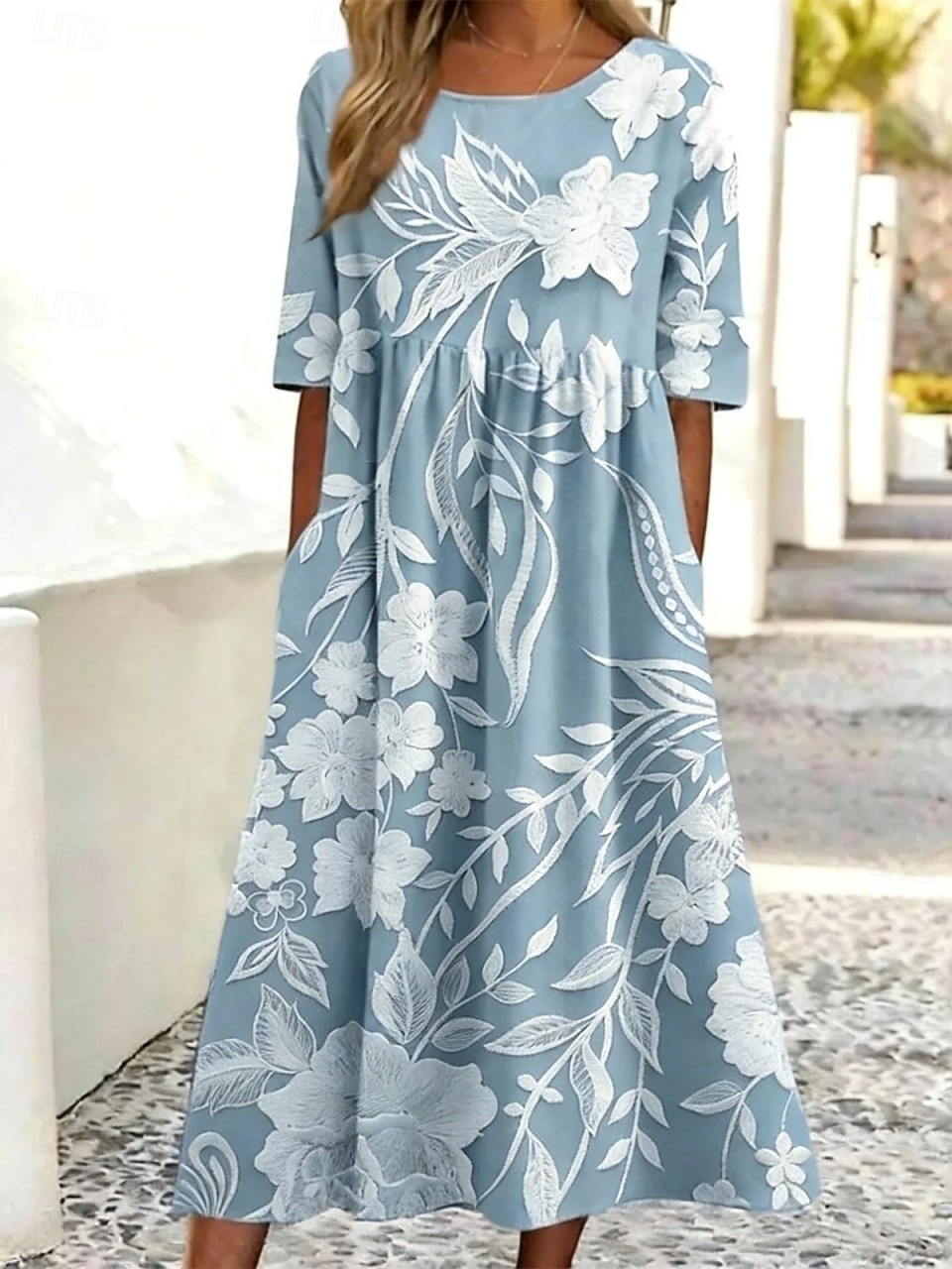 Per donna Abito Midi Abito a Tubino Vacanza Casual Boho Quotidiano Abito Estivo Abito Primaverile Vestibilità comoda Floreale Grafico Manica Corta Girocollo Blu Bianco Rosa Albicocca Estate Primavera del 2026 a $29.99 –P1