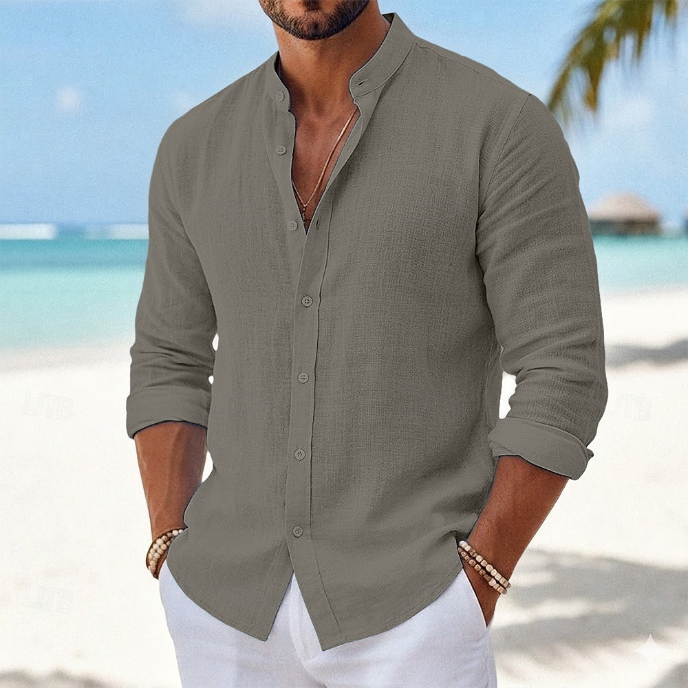 Per uomo Camicia Camicia Estiva Abbigliamento da spiaggia Camicia con Bottoni Semplice Casuale Vacanza Blu Nero Bianco Rosa Manica Lunga Collo alla coreana Primavera & Estate Estate Abbigliamento del 2026 a $25.99 –P5