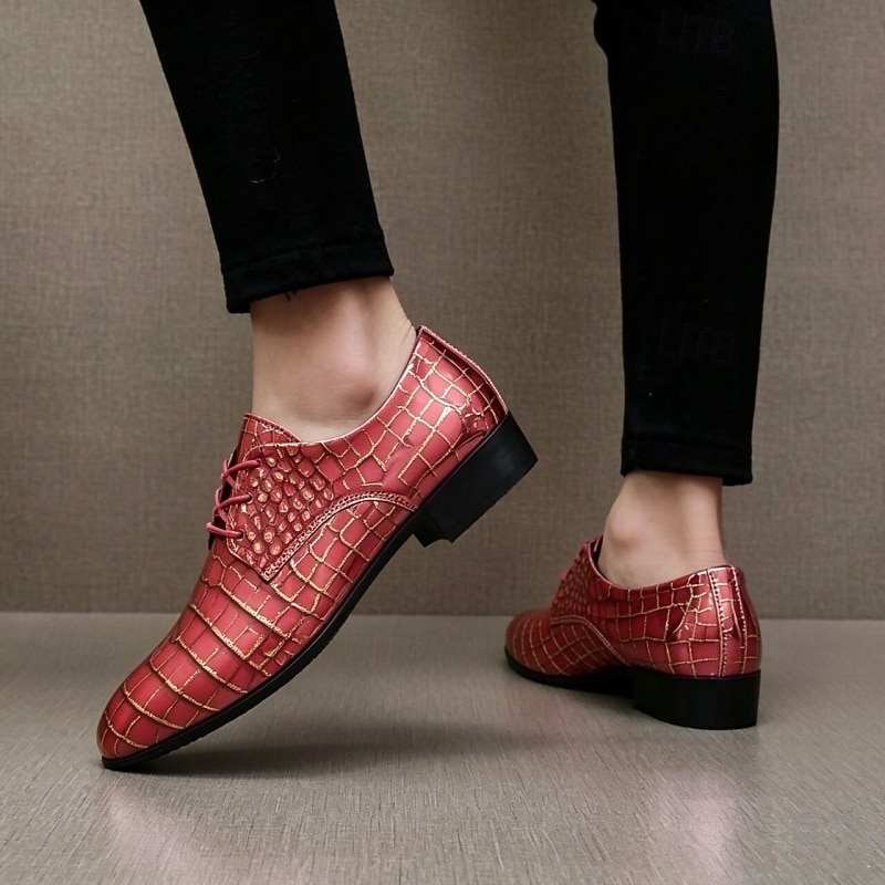 Men's Red Crocodile-Embossed Oxford Dress Shoes, Lace-Up Formal Business Shoes for Gentlemen, Wedding, Party, Banquet and Office Occasions 2026 - $54.99 –P2