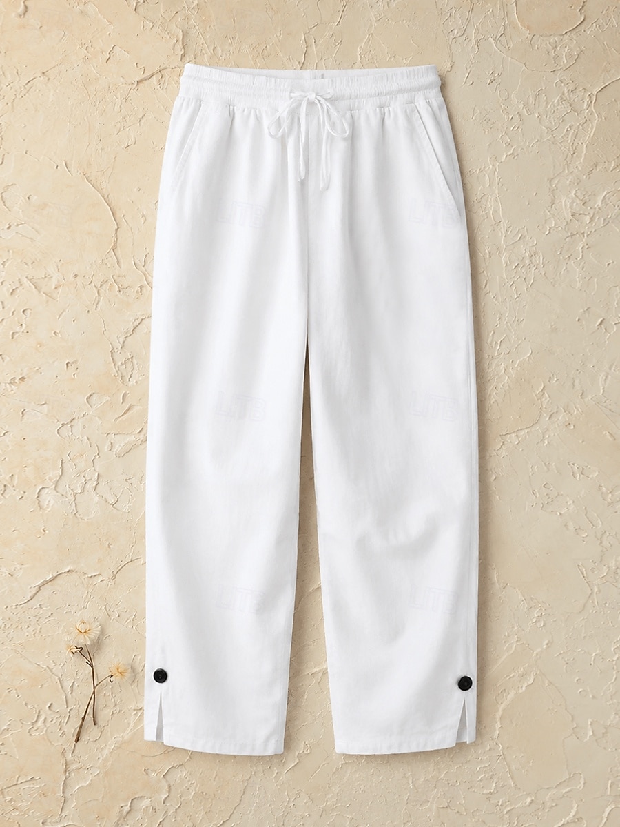 Women's Cotton Linen Shorts Capri Pants Slacks Summer Shorts Casual Calf-Length Natural Plain Pocket Elastic Drawstring Design Comfy Outdoor Outdoor Going out Light Pink Orange red White Pink Summer 2026 - $25.99 –P1