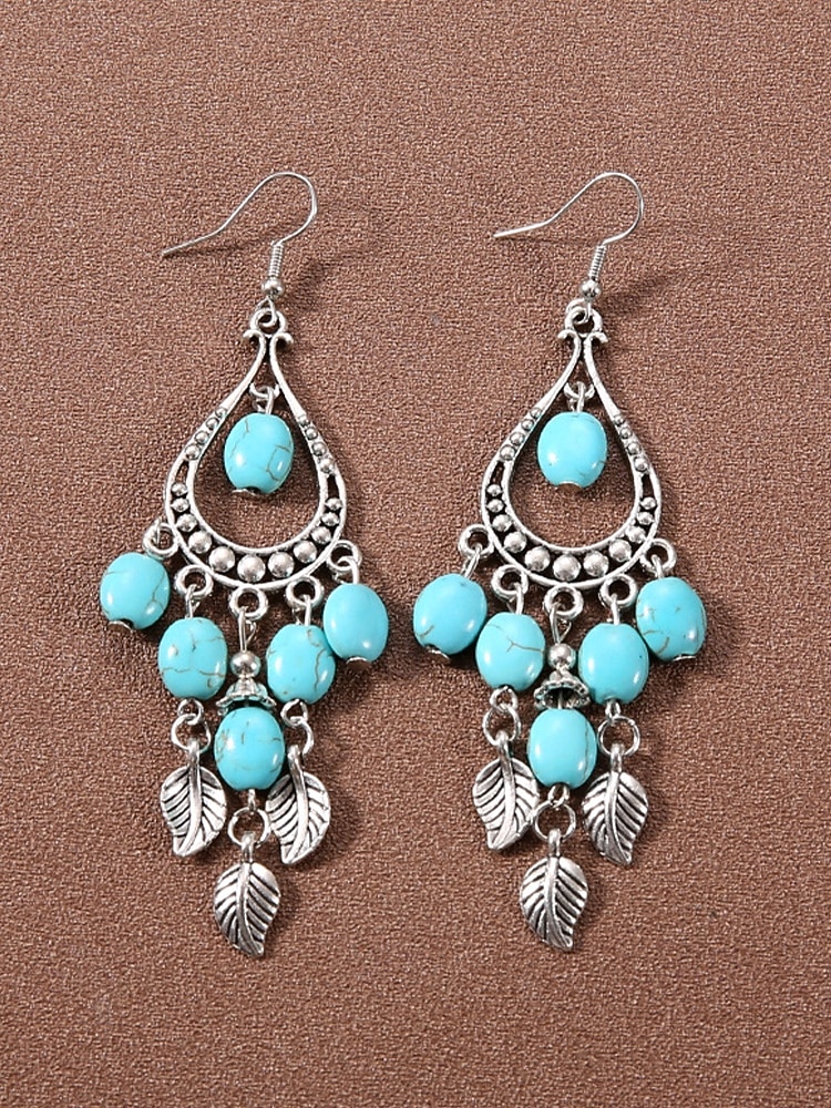 Statement-Ohrringe aus türkisfarbener Legierung im Boho-Stil für Damen, vielseitig kombinierbar, übergroße Hängeohrringe für Strandurlaub, Sommerreisen und den Alltag. 2026 - $7.99 –P16