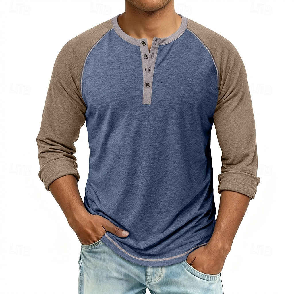 Homme Chemise Henley T-shirt T-shirt de base-ball manche longue Bloc de Couleur Designer Basique Classique Manche raglan Henley Occasionnel Quotidien Extérieur Été Printemps Automne Bleu Noir bleu de 2026 ? $22.99 –P6